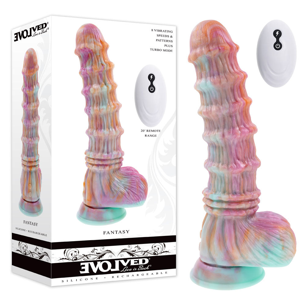 Evolved Fantasy Multicoloured 27.6 cm USB Rechargeable Vibrating Dildo with Remote Coloured > Sex Toys > Other Dildos