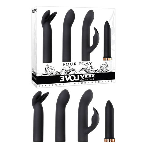 Evolved Four Play Bullet With Three Sleeves Black Black > Vibrators > Mini Vibrators