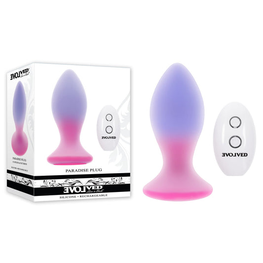 Evolved PARADISE PLUG - Pink/Purple 10.5 cm USB Rechargeable Vibrating Butt Plug with Wireless Remote Coloured ANAL TOYS