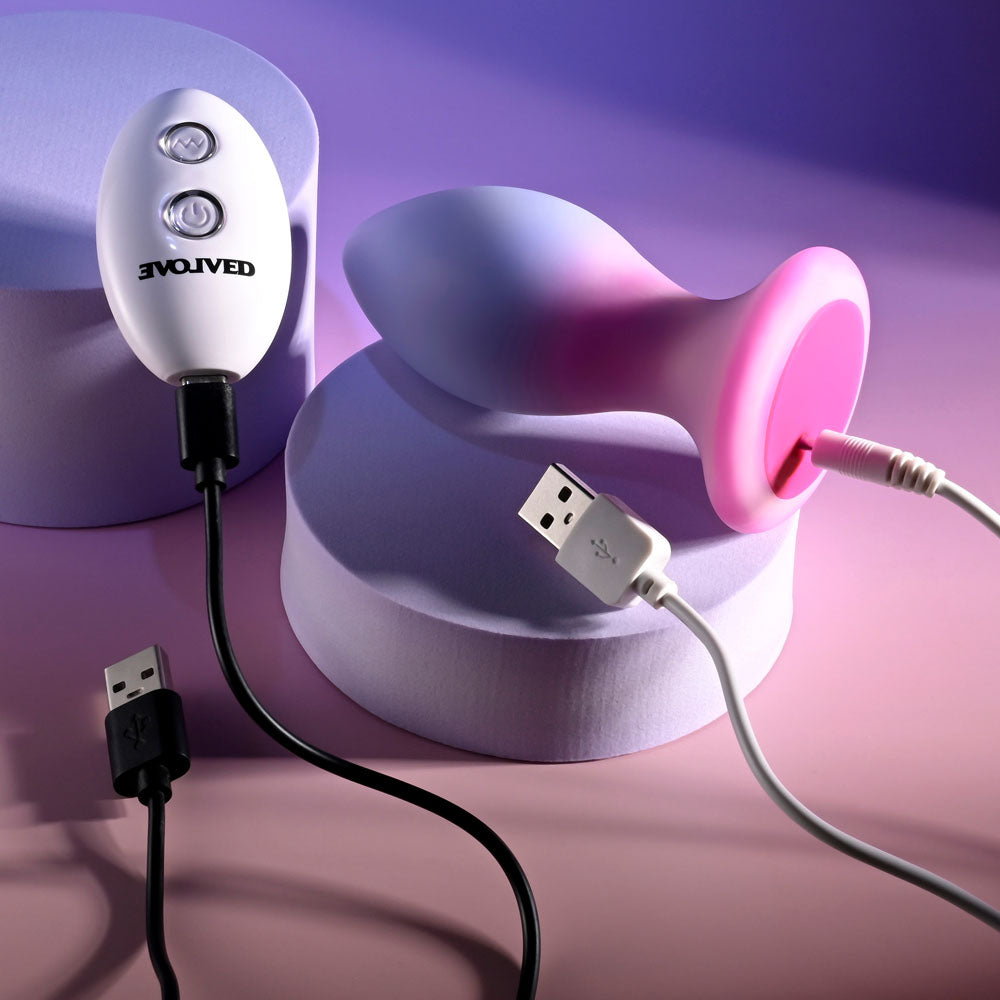 Evolved PARADISE PLUG - Pink/Purple 10.5 cm USB Rechargeable Vibrating Butt Plug with Wireless Remote ANAL TOYS