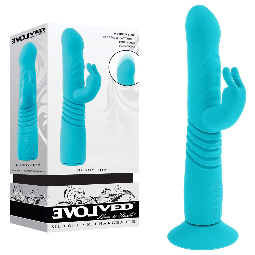 Evolved BUNNY HOP Teal 25.1 cm Thrusting Rabbit Vibrator Teal > Vibrators > Ladies > Rabbit