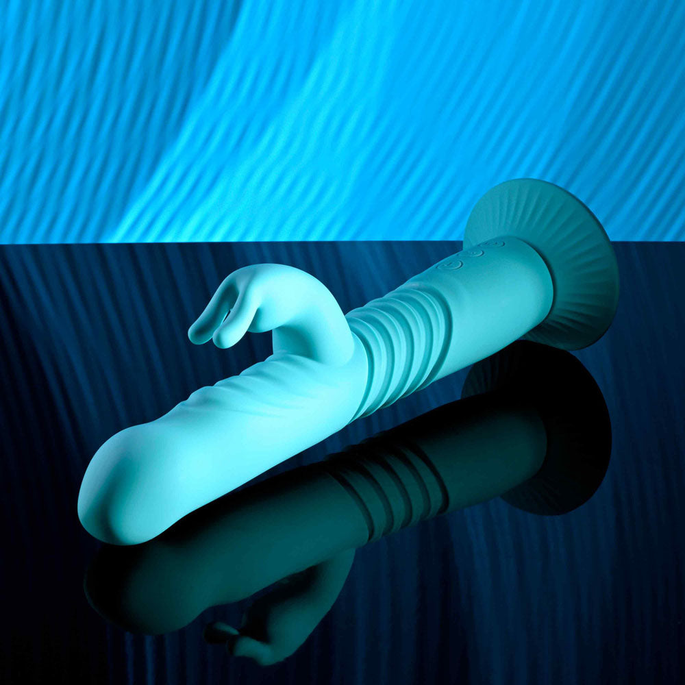Evolved BUNNY HOP Teal 25.1cm Thrusting Rabbit Vibrator > Vibrators > Ladies > Rabbit