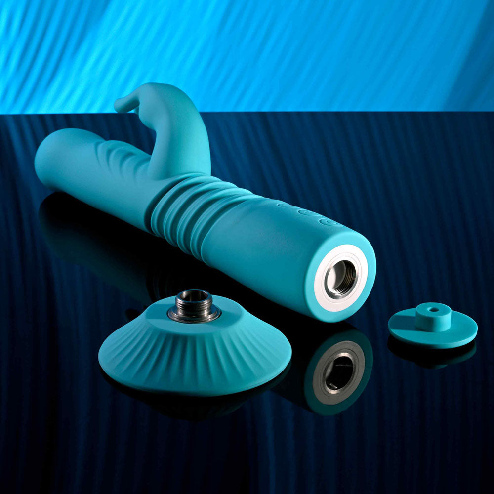 Evolved BUNNY HOP Teal 25.1cm Thrusting Rabbit Vibrator > Vibrators > Ladies > Rabbit