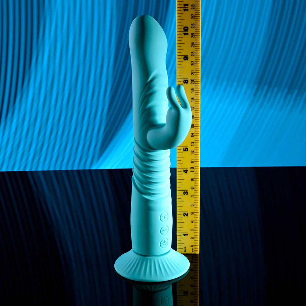 Evolved BUNNY HOP Teal 25.1cm Thrusting Rabbit Vibrator > Vibrators > Ladies > Rabbit