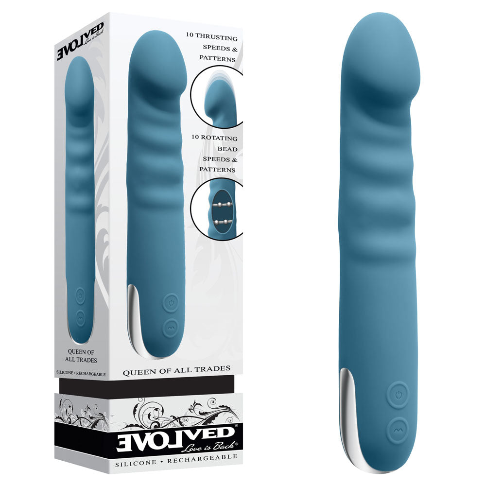 Evolved QUEEN OF ALL TRADES 22.6 cm USB Rechargeable Vibrator Blue Vibrators