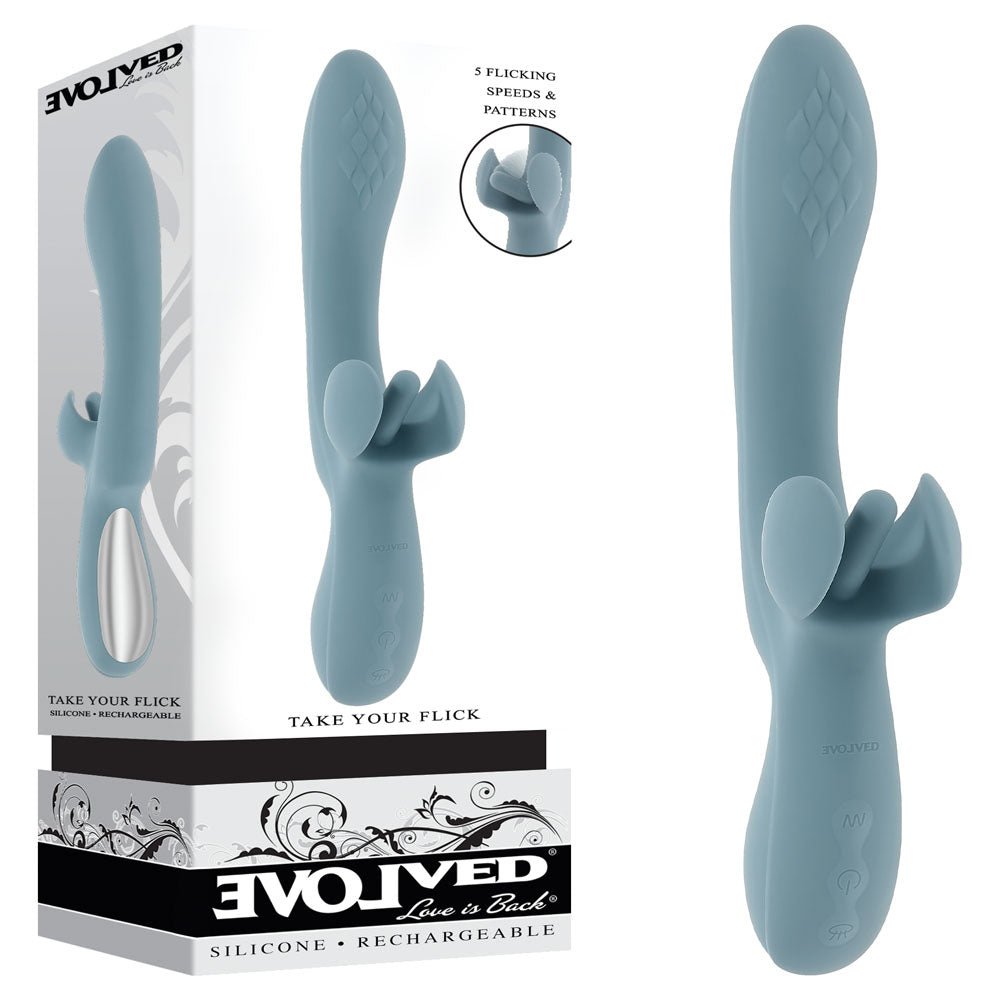 Evolved TAKE YOUR FLICK - Grey 24.1 cm USB Rechargeable Vibrator with Flicking Clitoral Stimulator Grey VIBRATORS