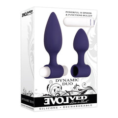 Evolved Dynamic Duo - Navy Blue Silicone Butt Plugs with USB Rechargeable Bullet