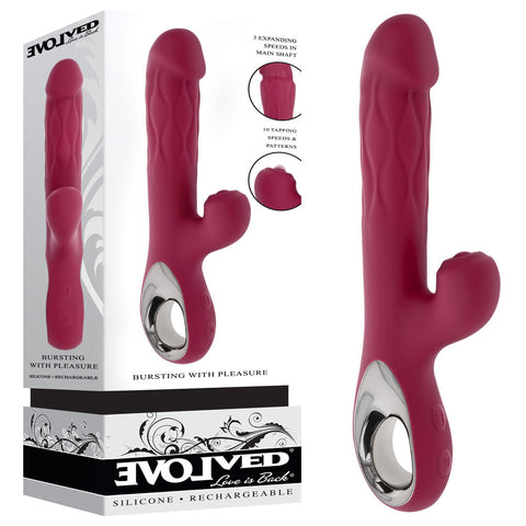 Evolved Bursting With Pleasure – 25.4 cm USB Rechargeable Dual Vibrator Red > Vibrators > Ladies > Rabbit