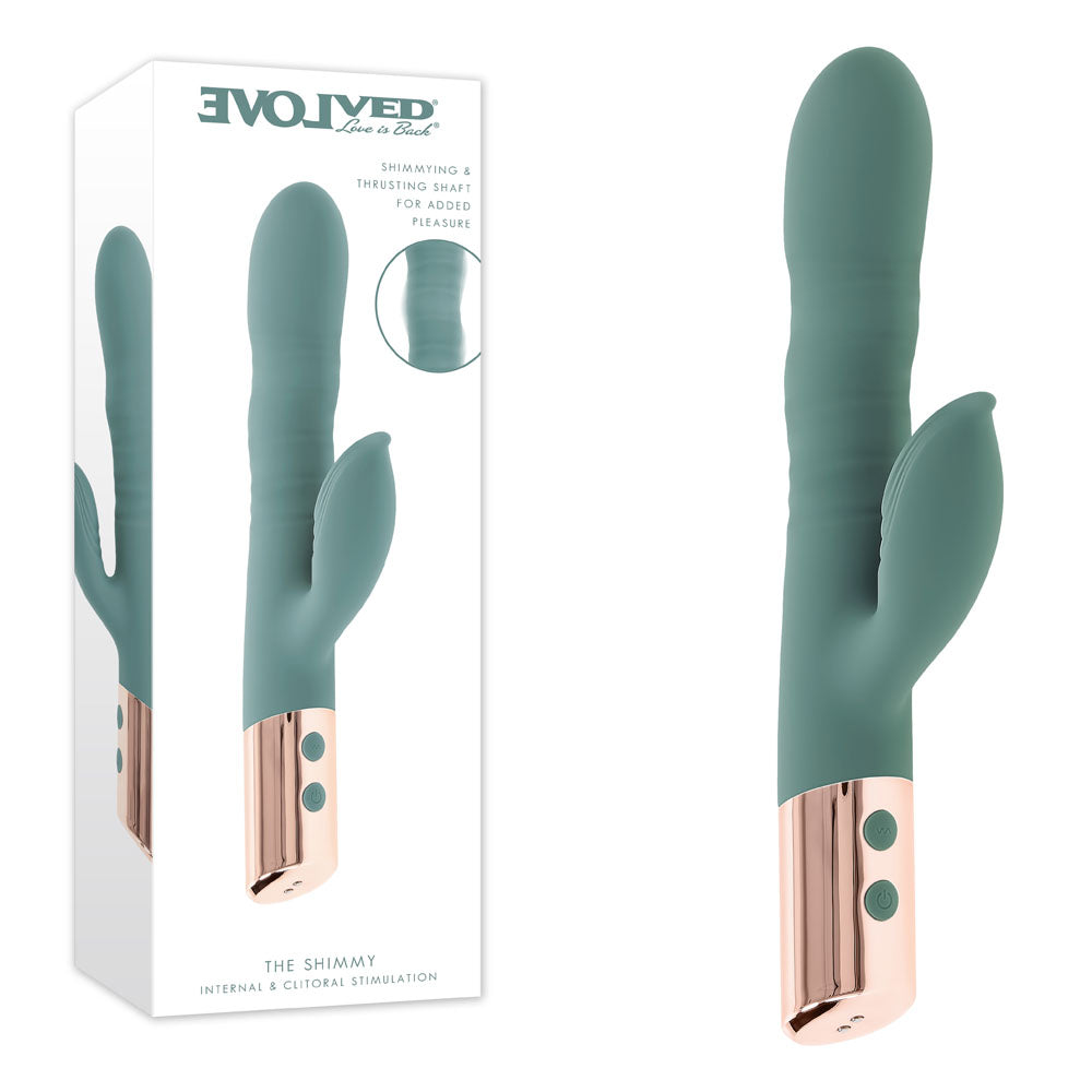 Evolved The Shimmy USB Rechargeable Thrusting Rabbit Vibrator Green > Vibrators > Ladies > Rabbit