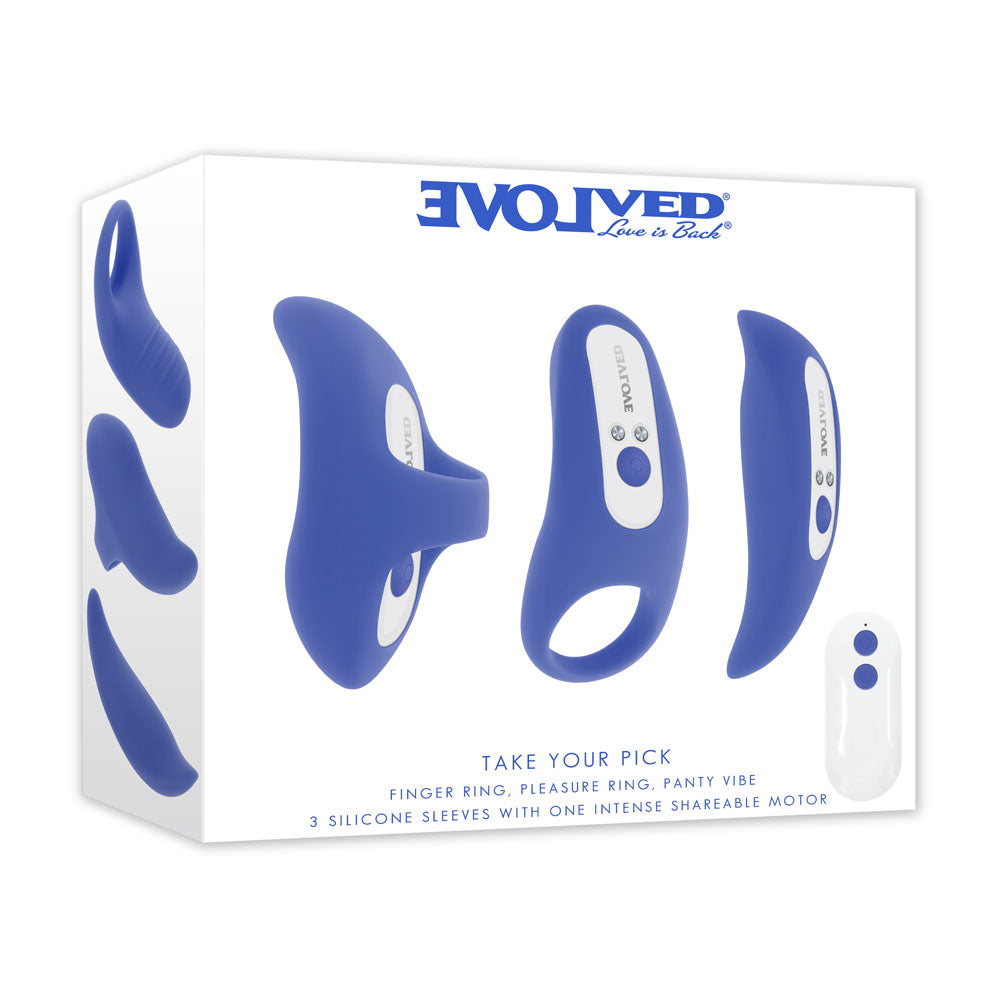Evolved Take Your Pick – Rechargeable Bullet Vibrator with 3 Sleeves Purple > Sex Toys > Couples Toys