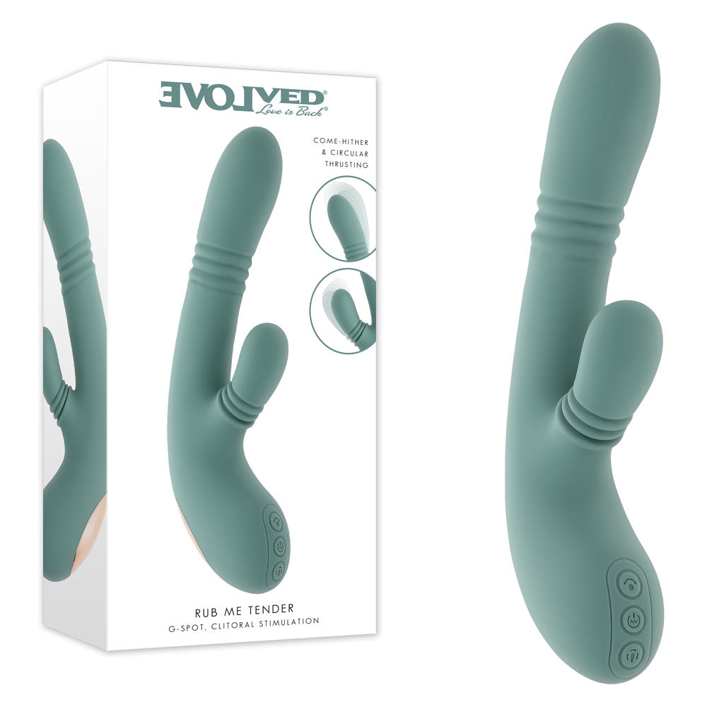 Evolved Rub Me Tender - Rechargeable Gyrating Thrusting Rabbit Vibrator Green > Vibrators > Ladies > Rabbit