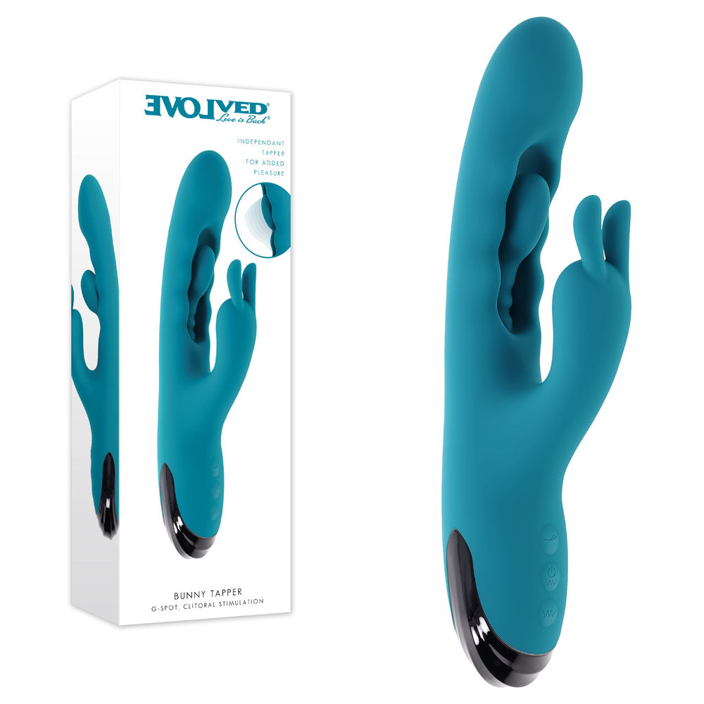Evolved BUNNY TAPPER - 20 cm USB Rechargeable Rabbit Vibrator with Flicking Shaft Blue > Vibrators > Ladies > Rabbit Main image