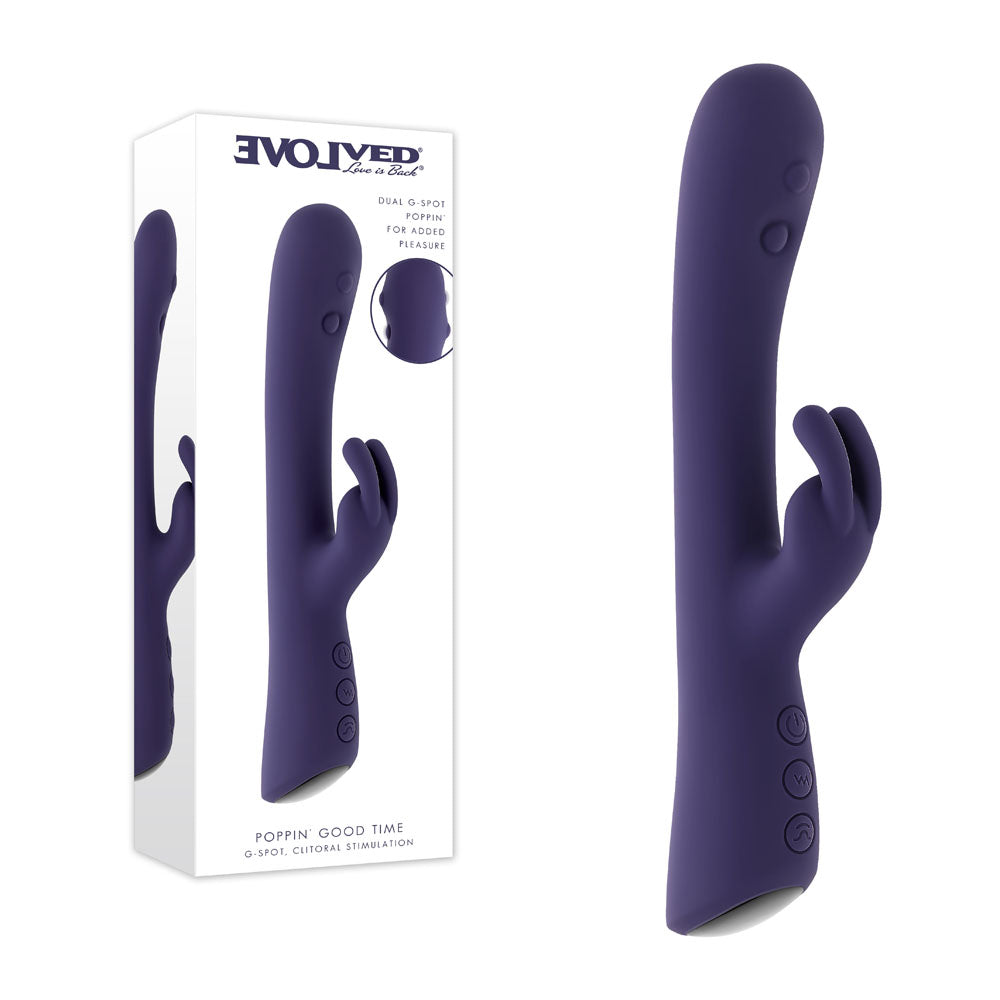 Evolved Poppin Good Time – 20 cm USB Rechargeable Rabbit Vibrator Purple > Vibrators > Ladies > Rabbit