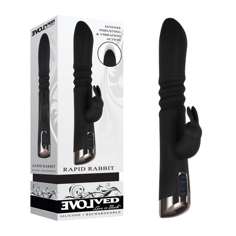 Evolved Rapid Rabbit 25.4 cm USB Rechargeable Thrusting Vibrator Black VIBRATORS-RABBIT-MULTI