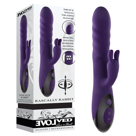 Evolved Rascal Rabbit 22.9 cm USB Rechargeable Rabbit Vibrator Purple VIBRATORS-RABBIT