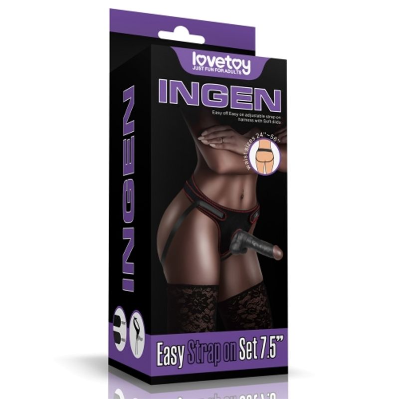 Easy Strap On Set 7.5 Inch Black Dildo With Harness STRAP-ONS
