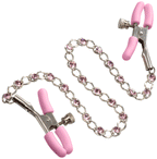 Nipple Play Crystal Chain Adjustable Nipple Clamps with Pink Silicone Coating and Sparkling Crystals > Sex Toys > Nipple Clips