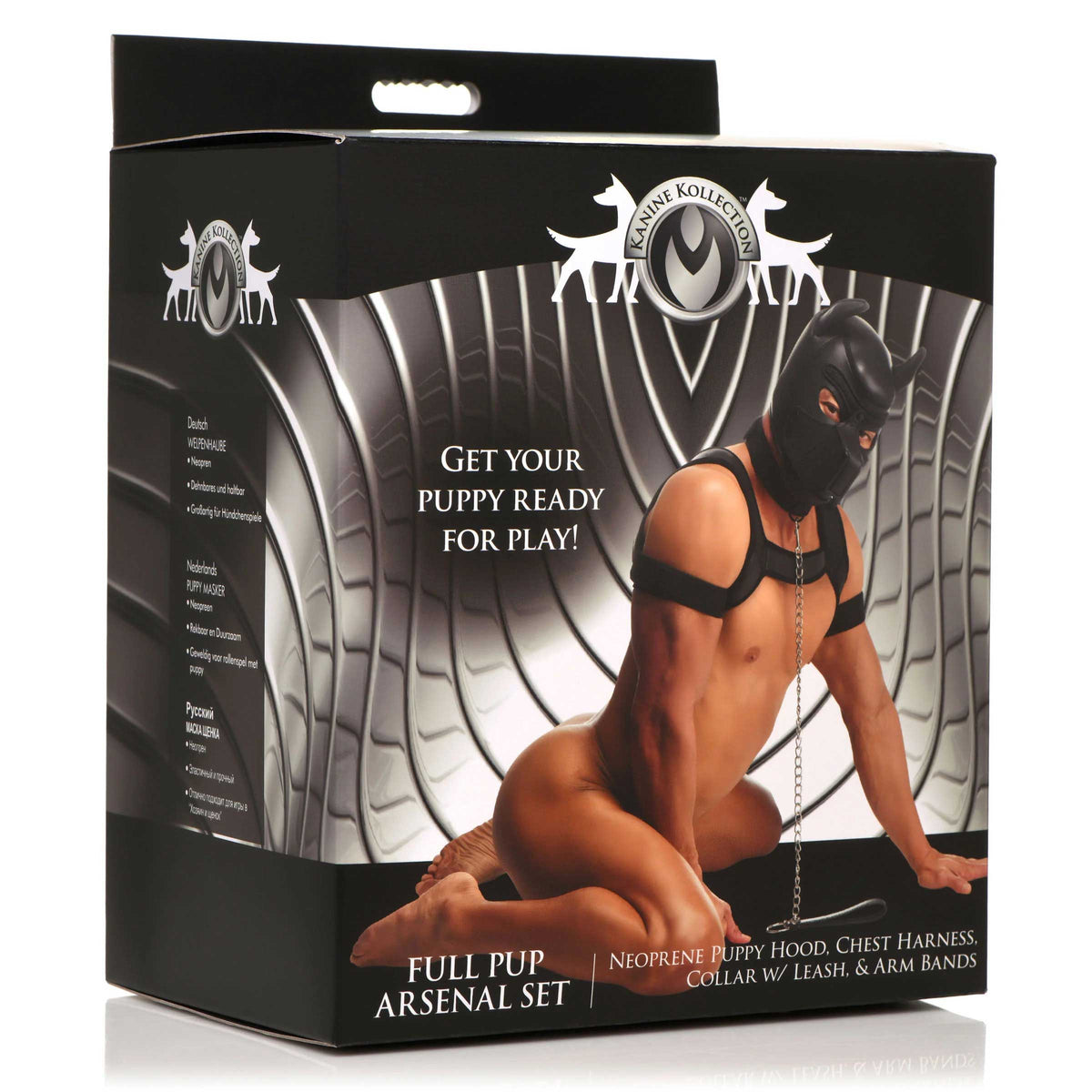 Master Series Full Pup Arsenal Set Black Neoprene Puppy Hood Chest Harness Collar Leash and Arm Bands Black > Sex Toys > Animal Play