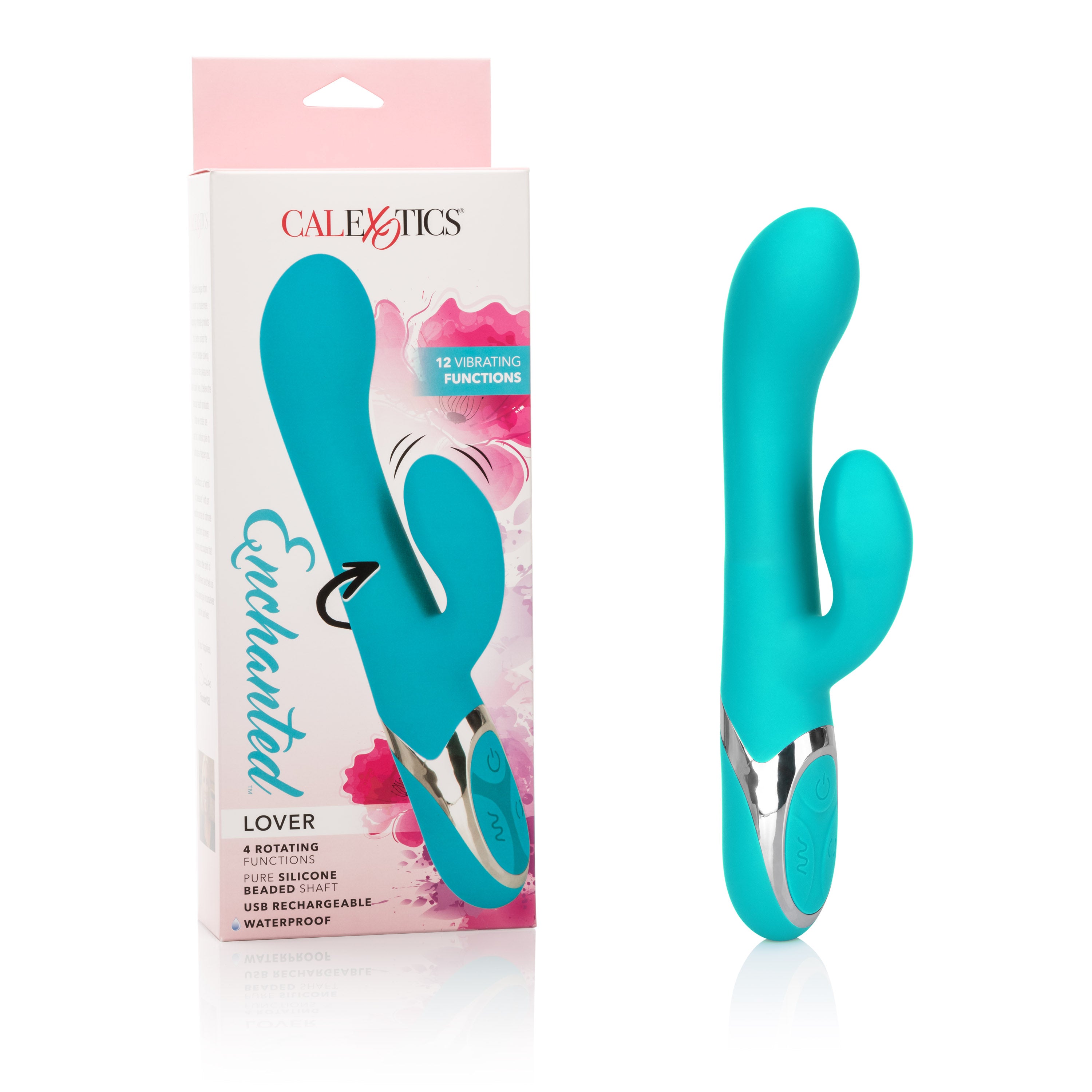 Enchanted Lover Vibrating Massager with Rotating Beads and Clitoral Stimulator in Teal Silicone Blue > Vibrators > Ladies > Rabbit