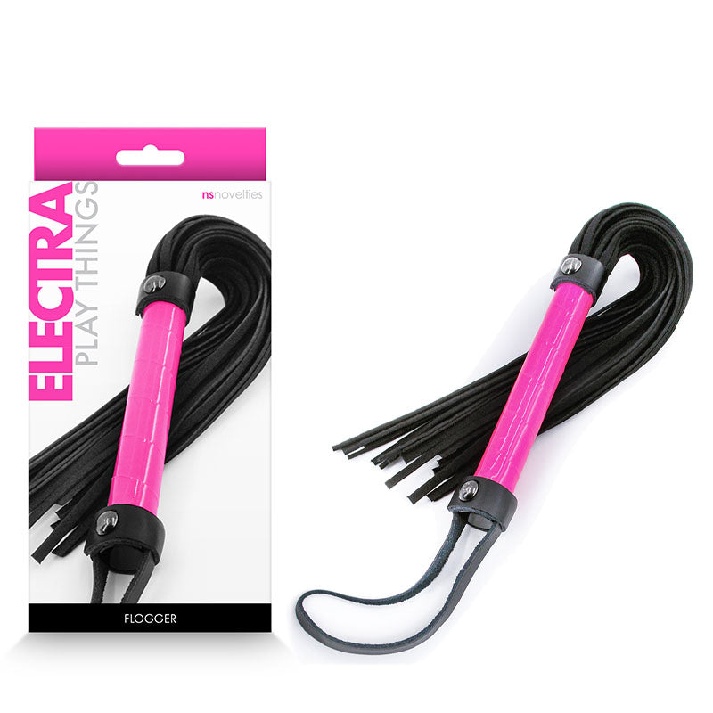 Electra Flogger Whip in Pink and Black - High Quality PU Synthetic and Microfibre Secondary image