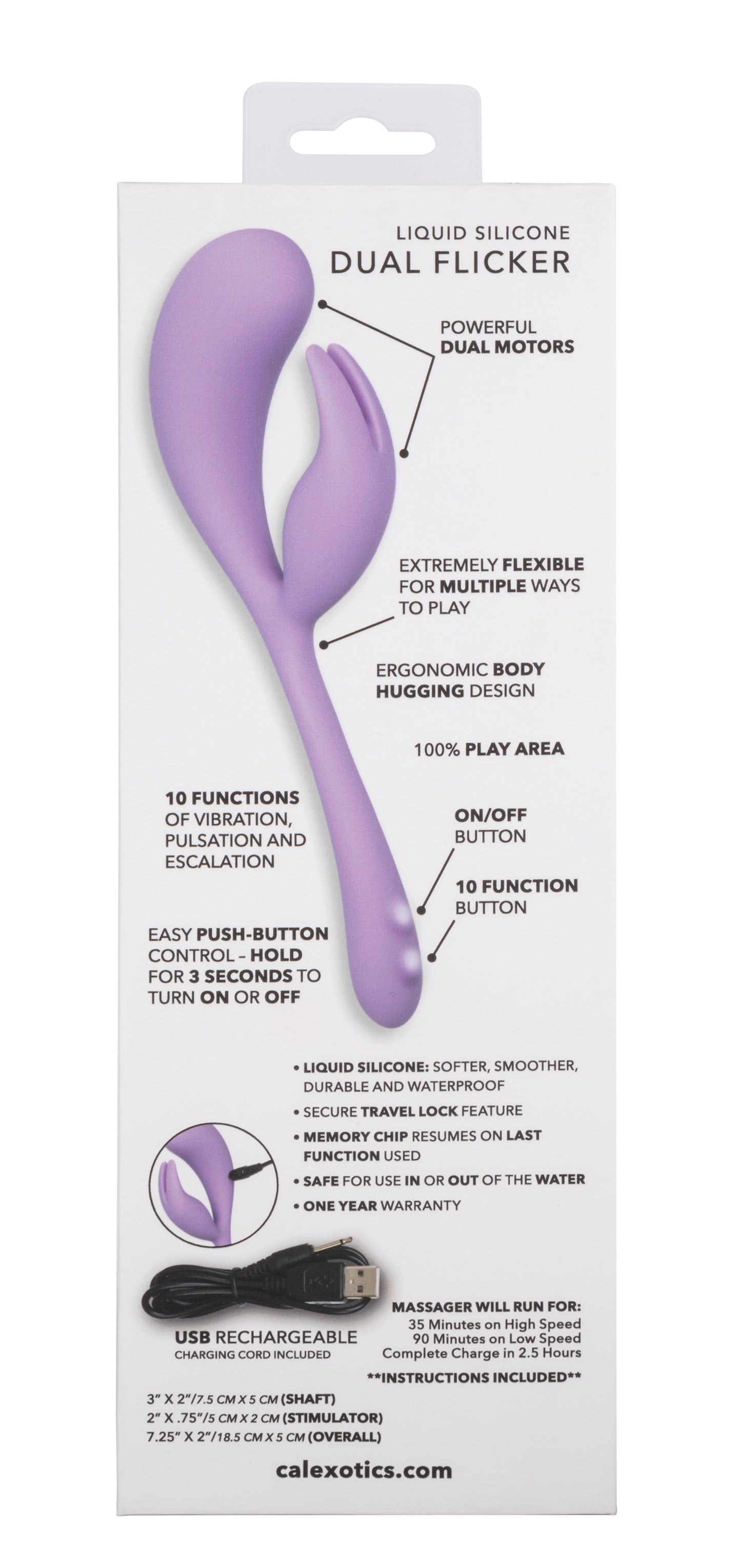 Elle Liquid Silicone Dual Flicker Vibrator in Purple with 10 Vibration Functions and Rechargeable Secondary image
