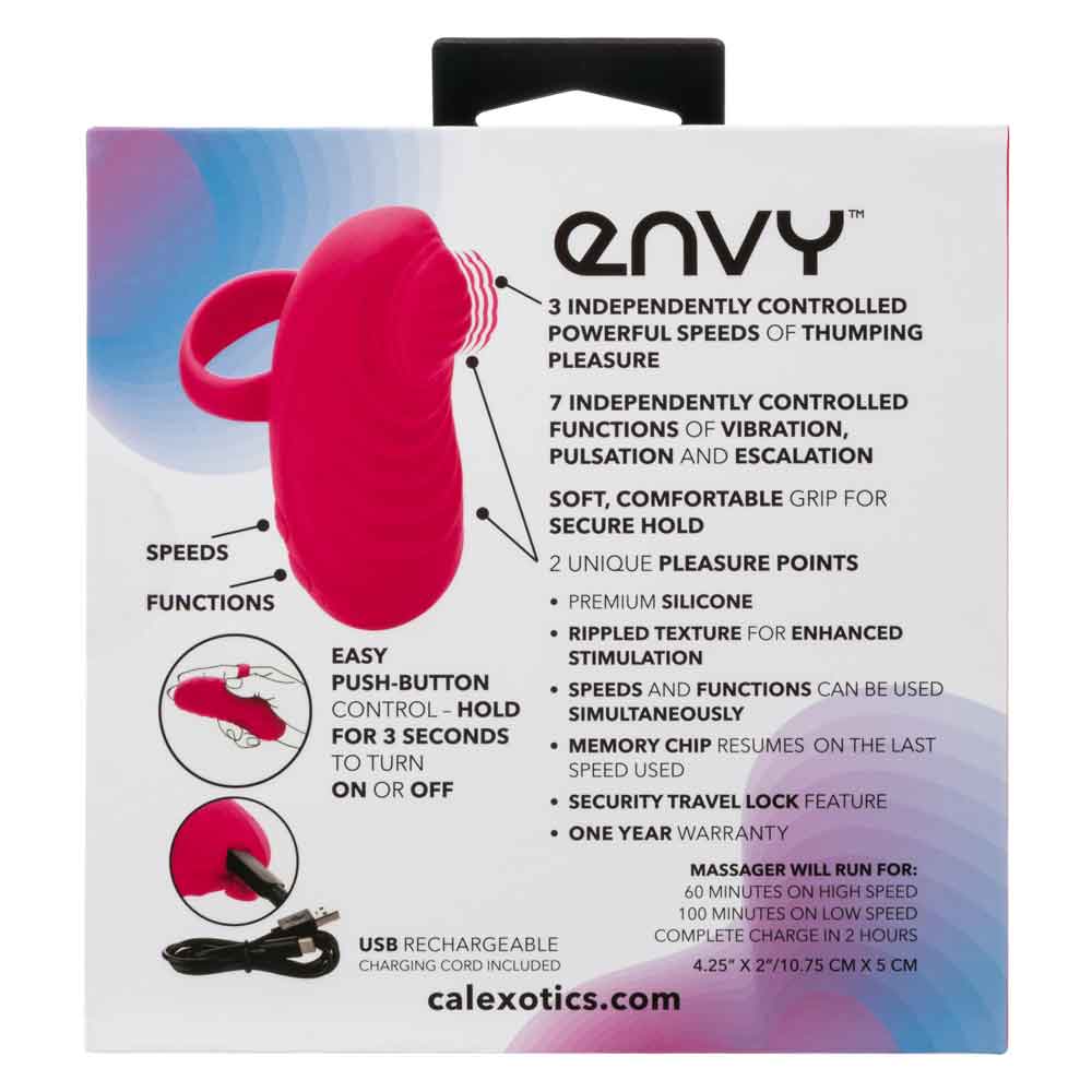 Envy Handheld Thumping Massager Pink Silicone Waterproof with Dual Motors and 3 Speeds, 7 Functions, USB Rechargeable Finger Stimulator