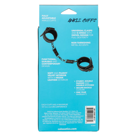 Euphoria Collection Adjustable Black Velvet and Vegan Leather Ankle Cuffs with Metal Clasps 10 Inch Maximum Circumference > Bondage Gear > Restraints
