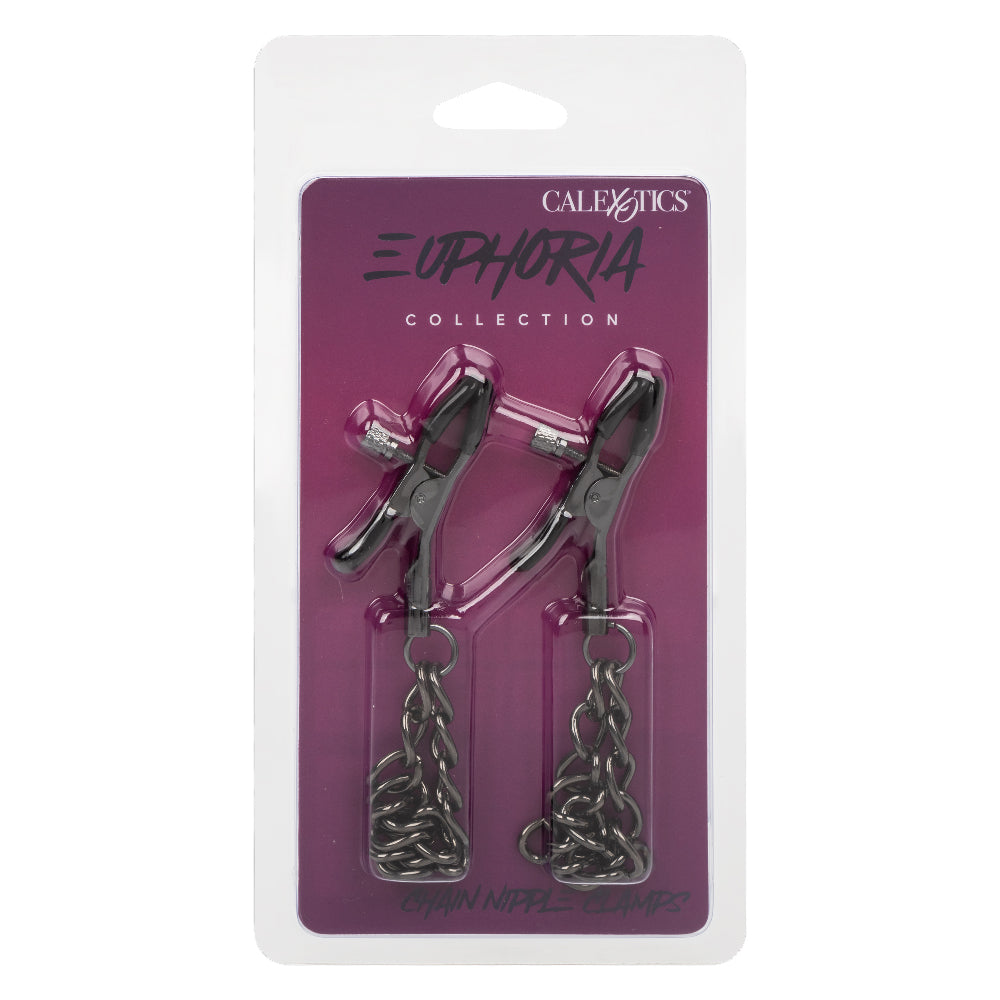Euphoria Collection Black Chain Adjustable Nipple Clamps with Soft Pads > Sex Toys > Nipple Clamps