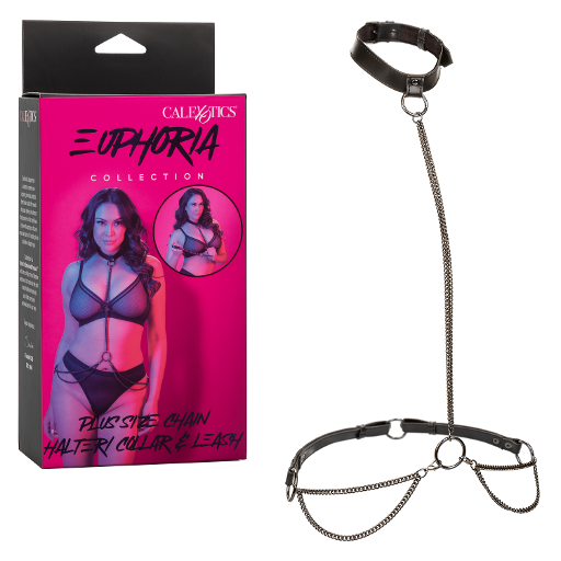 Euphoria Collection Plus Size Black Chain Halter Collar and Leash Set with Velvet Lining and Vegan Leather > Clothes > Womens Harnesses Main image