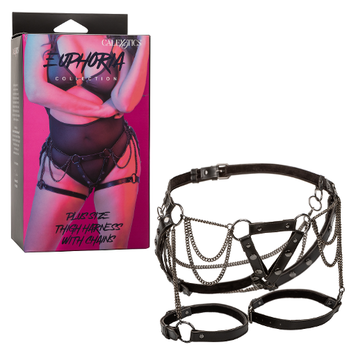 Euphoria Collection Plus Size Black Thigh Harness With Chains and Adjustable Straps > Dildos > Strap On Harnesses Main image