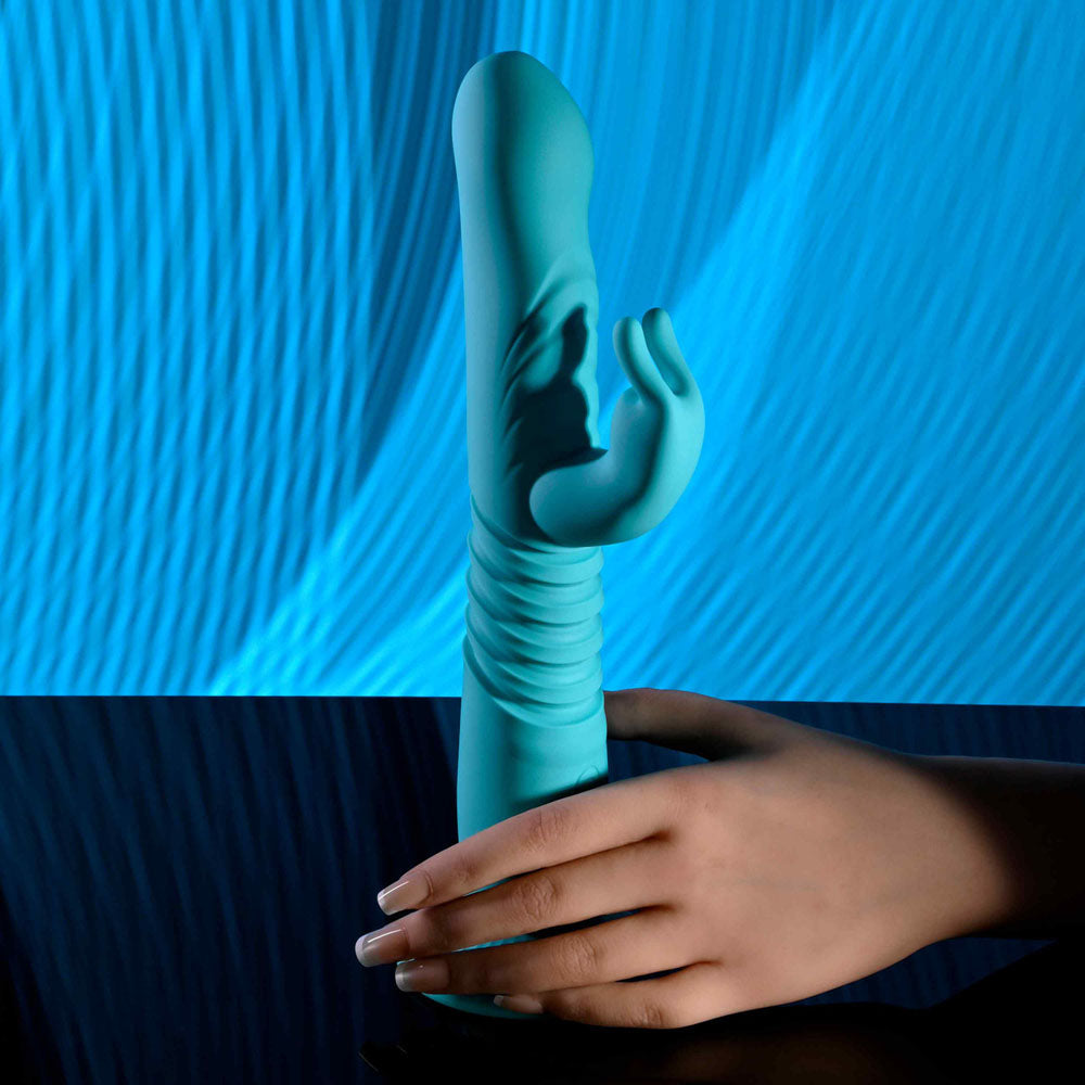 Evolved BUNNY HOP Teal 25.1cm Thrusting Rabbit Vibrator > Vibrators > Ladies > Rabbit