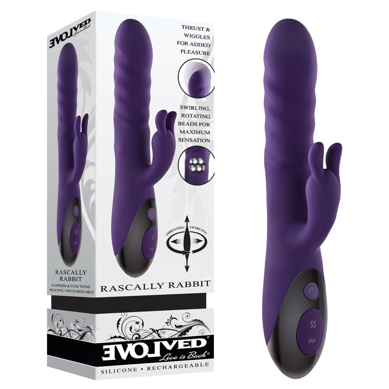 Evolved Rascal Rabbit 22.9 cm USB Rechargeable Rabbit Vibrator Purple VIBRATORS-RABBIT