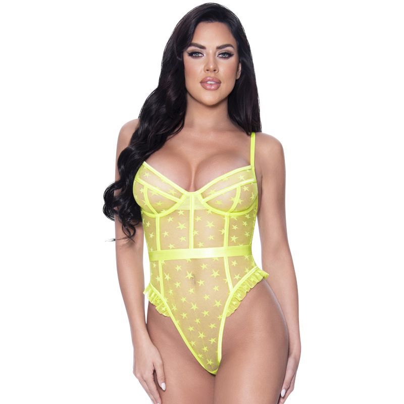 Exposed by Magic Silk Star Design High Leg Teddy Lingerie Lime Small Medium > Clothes > Teddies