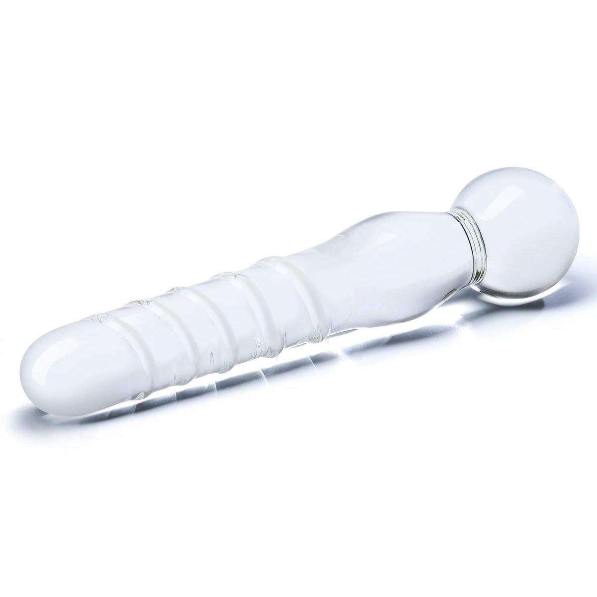 Glas 8 Inch Joystick Clear Glass Dildo Spiral and Bulbous Ends Hypoallergenic Sex Toy > Glass > Dildos