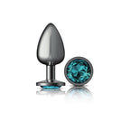 Cheeky Charms Gunmetal Round Butt Plug with Teal Jewel Large Large > Anal Range > Jewel Butt Plugs