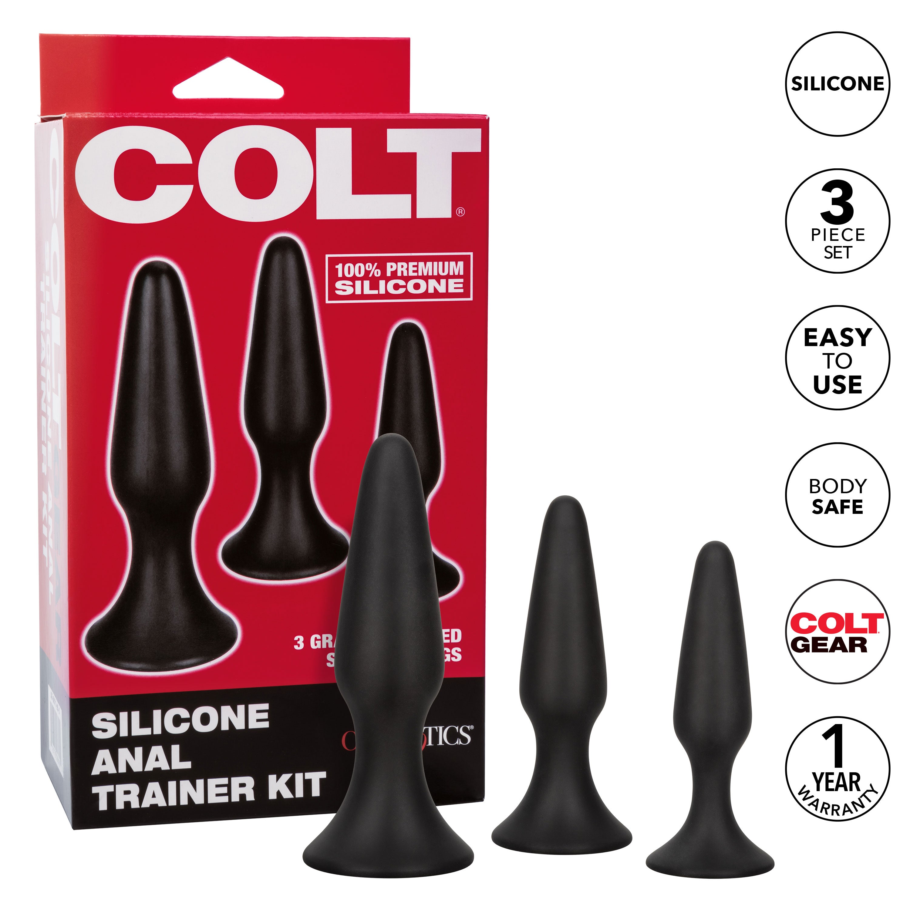 Colt Silicone Anal Trainer Kit 3 Gradually Sized Black Silicone Plugs > Anal Range > Butt Plug Kits
