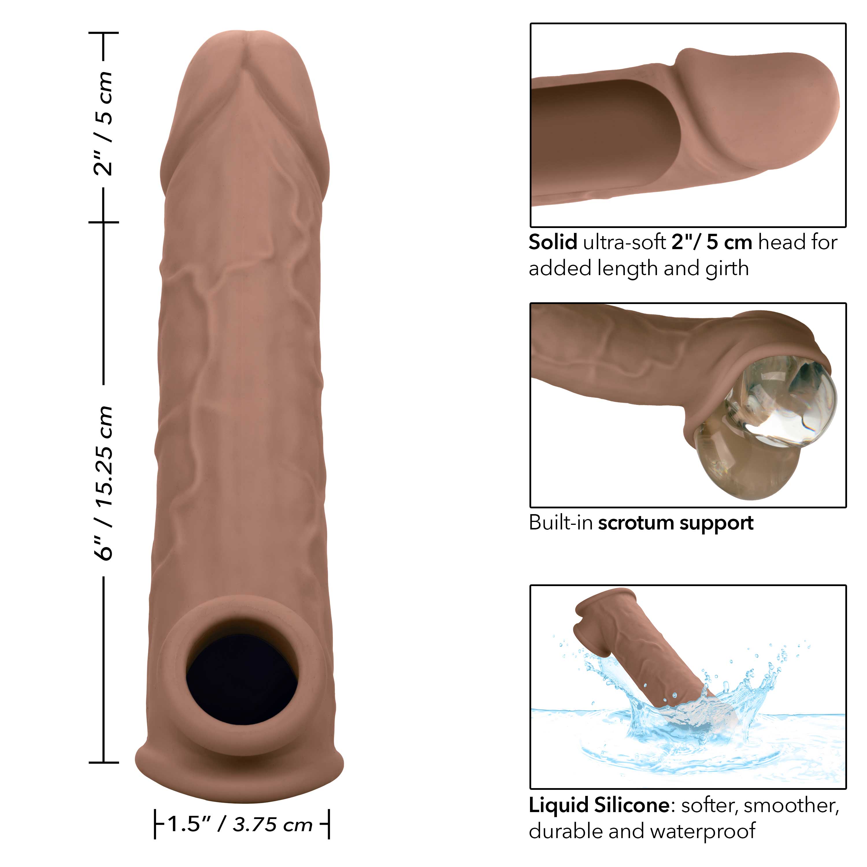 Performance Maxx Life-Like Extension 8 Inch Brown with Built-In Scrotum Strap and Hollow Design SLEEVES