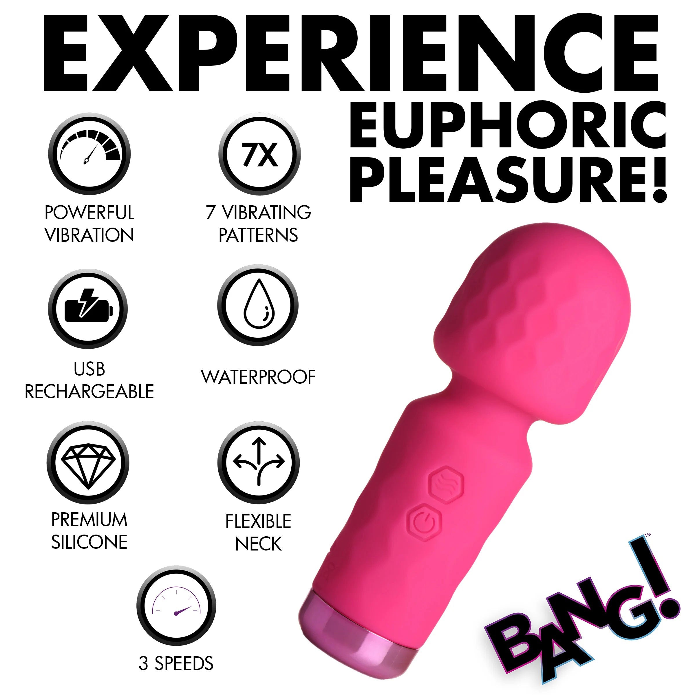 Bang 10X Mini Silicone Wand Pink 4.5 Inch Rechargeable Flexible Neck > Sex Toys For Ladies > Wand Massagers and Attachments