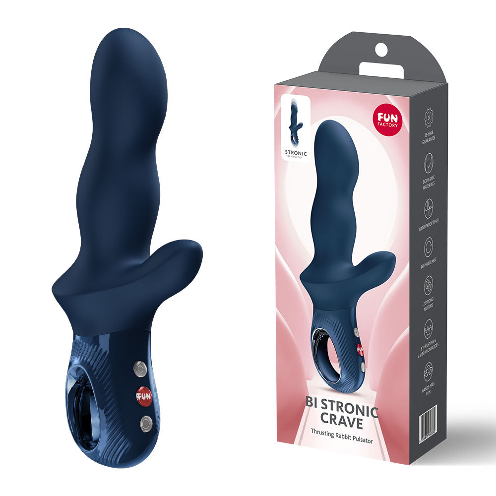 Fun Factory Bi Stronic Crave Nightblue 21cm USB-C Rechargeable Thrusting Vibrator Blue > Vibrators > Ladies > Rabbit