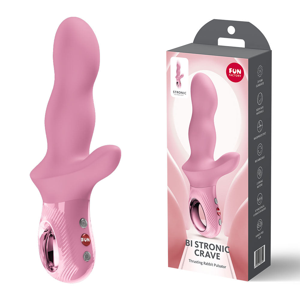 Fun Factory Bi Stronic Crave Rose 21cm USB-C Rechargeable Thrusting Vibrator Pink > Vibrators > Ladies > Rabbit