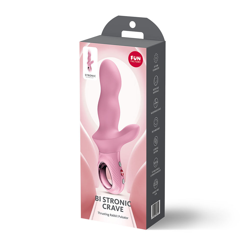 Fun Factory Bi Stronic Crave Rose 21cm USB-C Rechargeable Thrusting Vibrator > Vibrators > Ladies > Rabbit