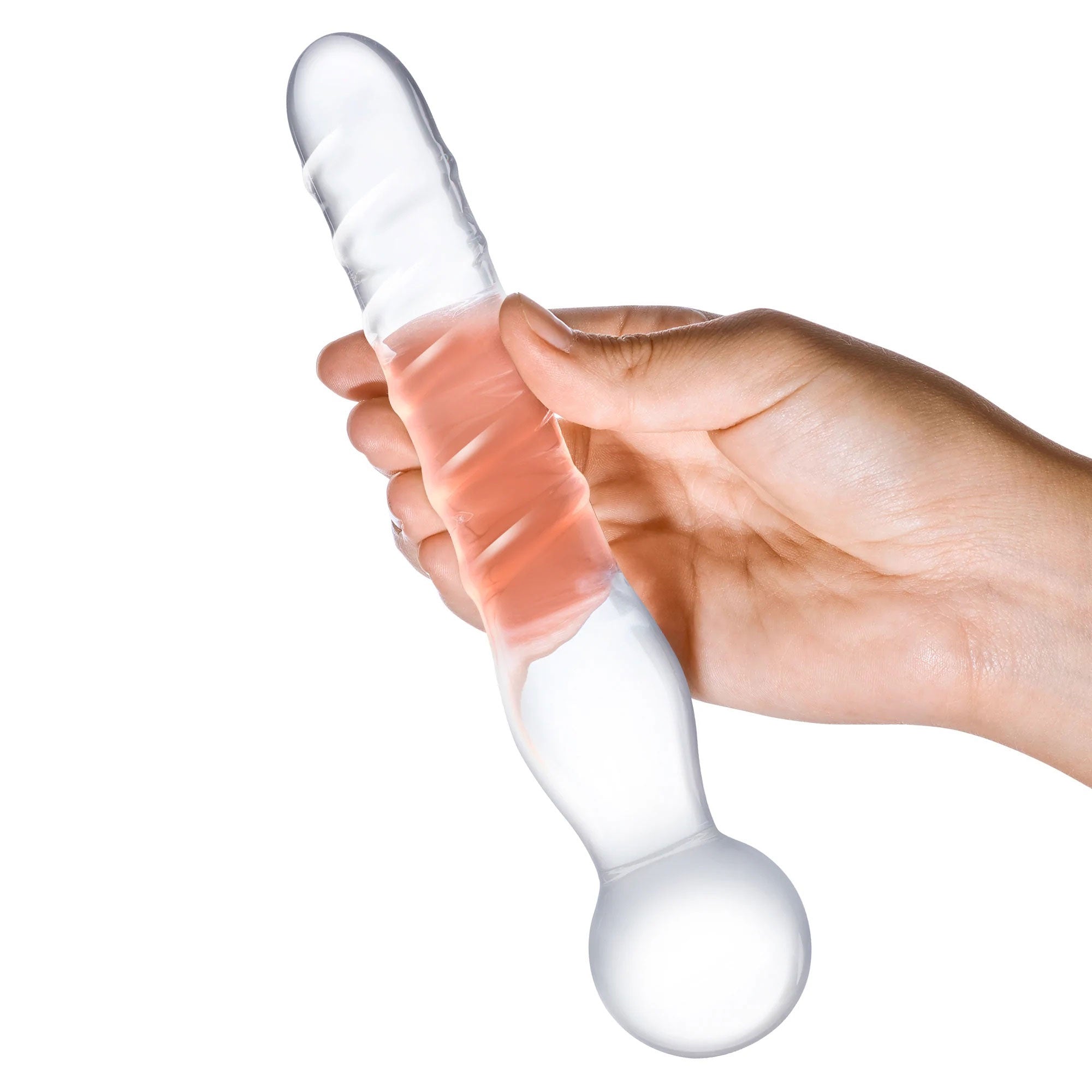 Glas 8 Inch Joystick Clear Glass Dildo Spiral and Bulbous Ends Hypoallergenic Sex Toy > Glass > Dildos