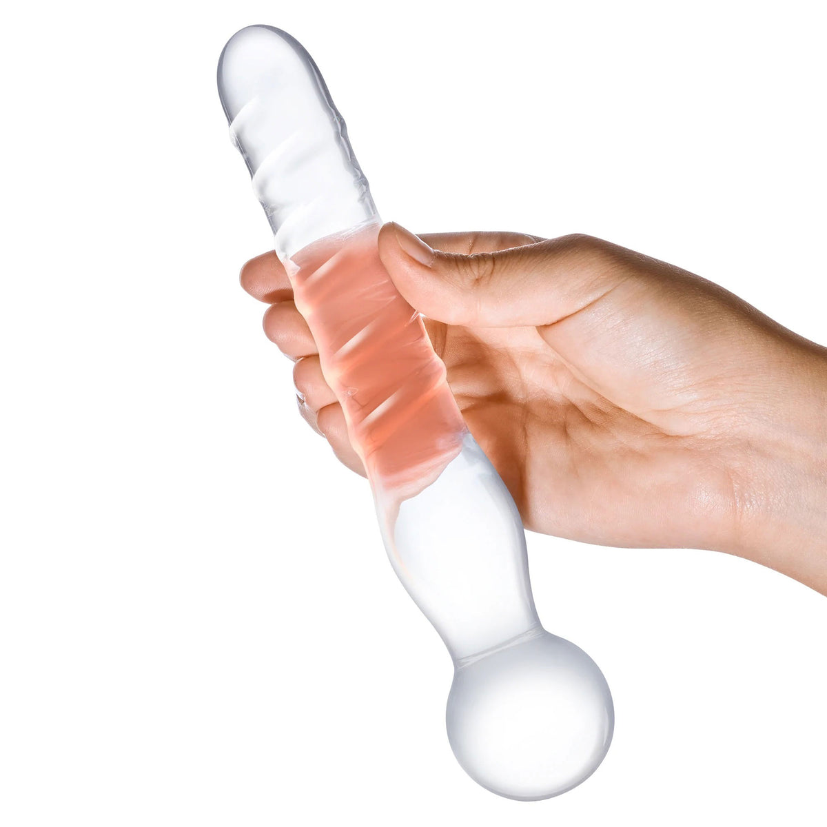 Glas 8 Inch Joystick Clear Glass Dildo Spiral and Bulbous Ends Hypoallergenic Sex Toy > Glass > Dildos