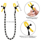 Boundless Nipple Teasers Adjustable Black Chain with Yellow Silicone Coated Clamps and Crystal Adornments > Sex Toys > Nipple Clamps