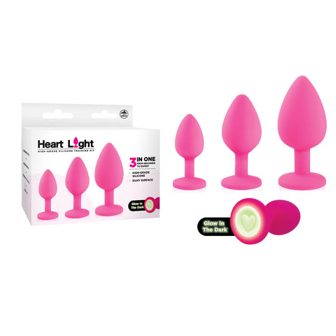 Heart Light Silicone Anal Training Kit Pink Glow in the Dark Flexible Sizes Small Medium Large Default Title > Anal Range > Butt Plug Kits