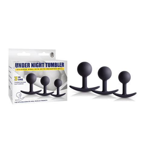Under Night Tumbler - Silicone Anal Kit With Weighted Ball Black > Anal Range > Butt Plug Kits