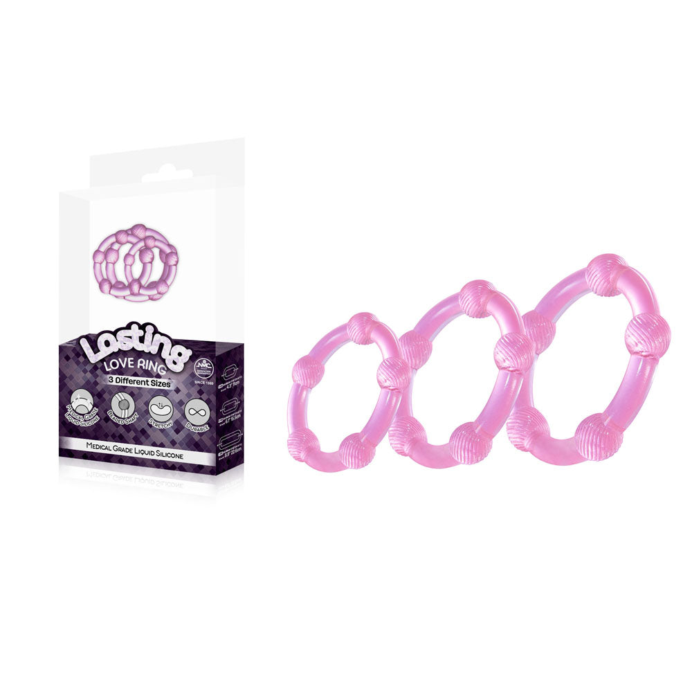 Lasting Love Ring 3 Piece Set - Silicone Cock Rings - Pink Secondary image