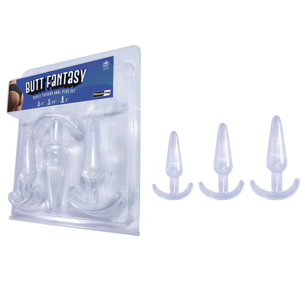 Butt Fantasy Triple Tapered Anal Plug Set – Small, Medium, Large Anal Plug Set Clear > Anal Range > Butt Plug Kits Main image