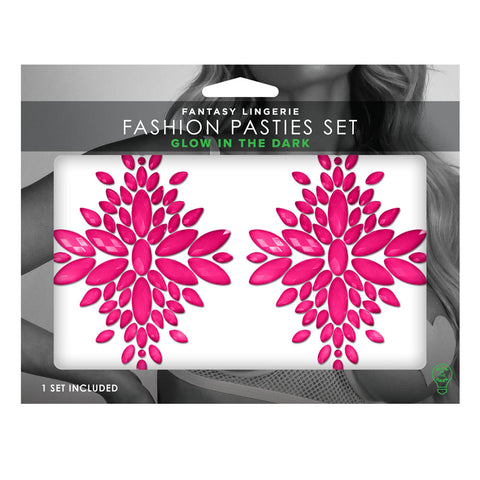 Glow Fashion Pasties Set Neon Pink Glow in the Dark Crystal Accessories Pink Pasties