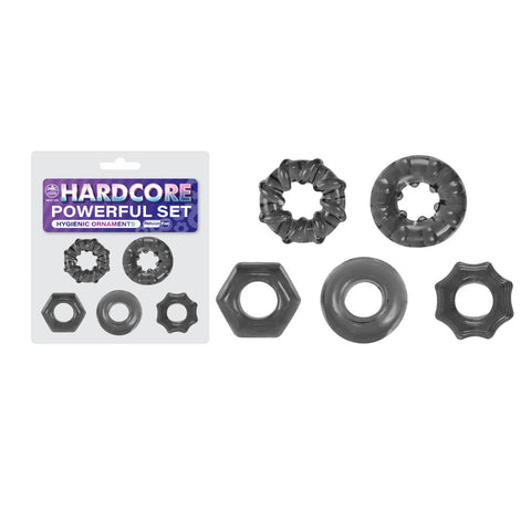 Hardcore Powerful Cock Ring Set of 5 in Smoke Color Clear > Cock Ring > Sets